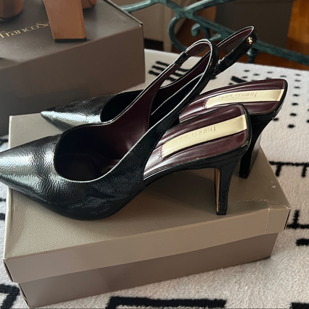 Franco Sarto Glossy Black Slingback Heels